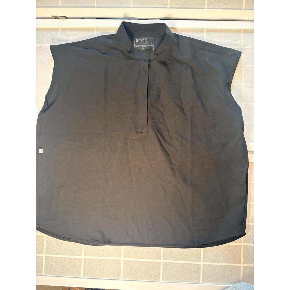 FIGS Scrub Shirt Women XL Black Technical Sleeveless Tank Front Pockets